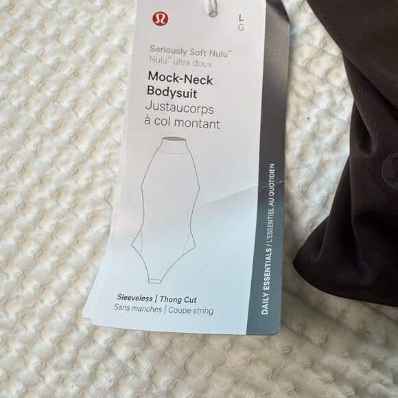 Lululemon Mock-Neck Bodysuit Nulu Fabric Thong Cut Sleeveless Brown Size L - Picture 6 of 8